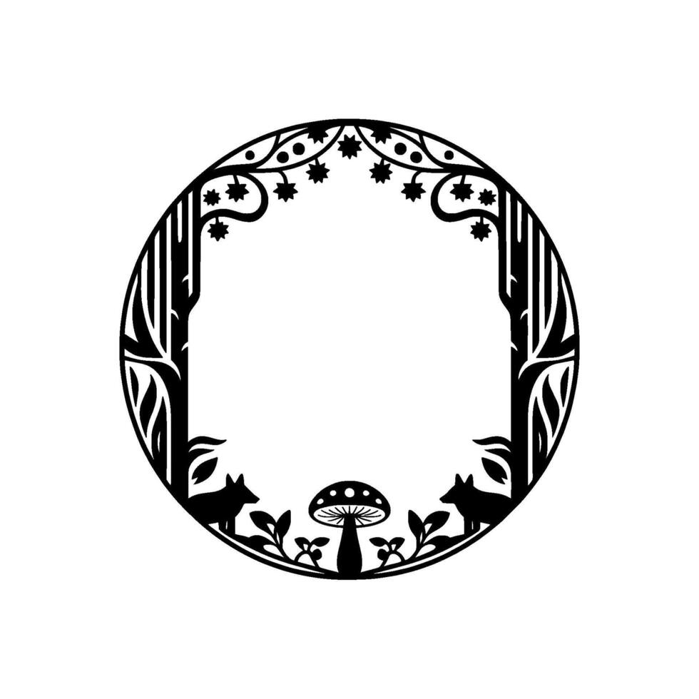 Enchanted Forest Circle, Black Silhouette vector
