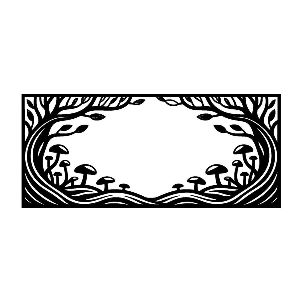 Stylized Forest Frame Mushroom Branch Border vector