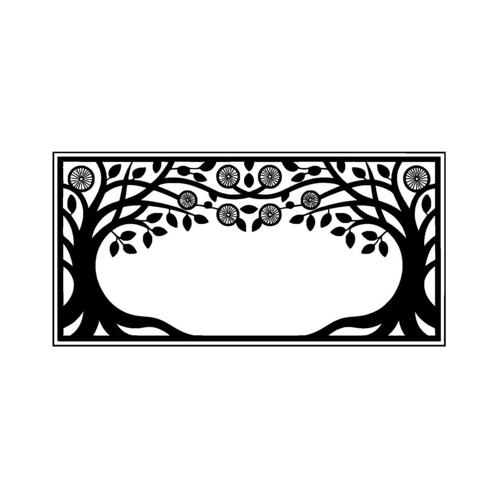 Stylized Black White Tree Frame, Art Deco vector