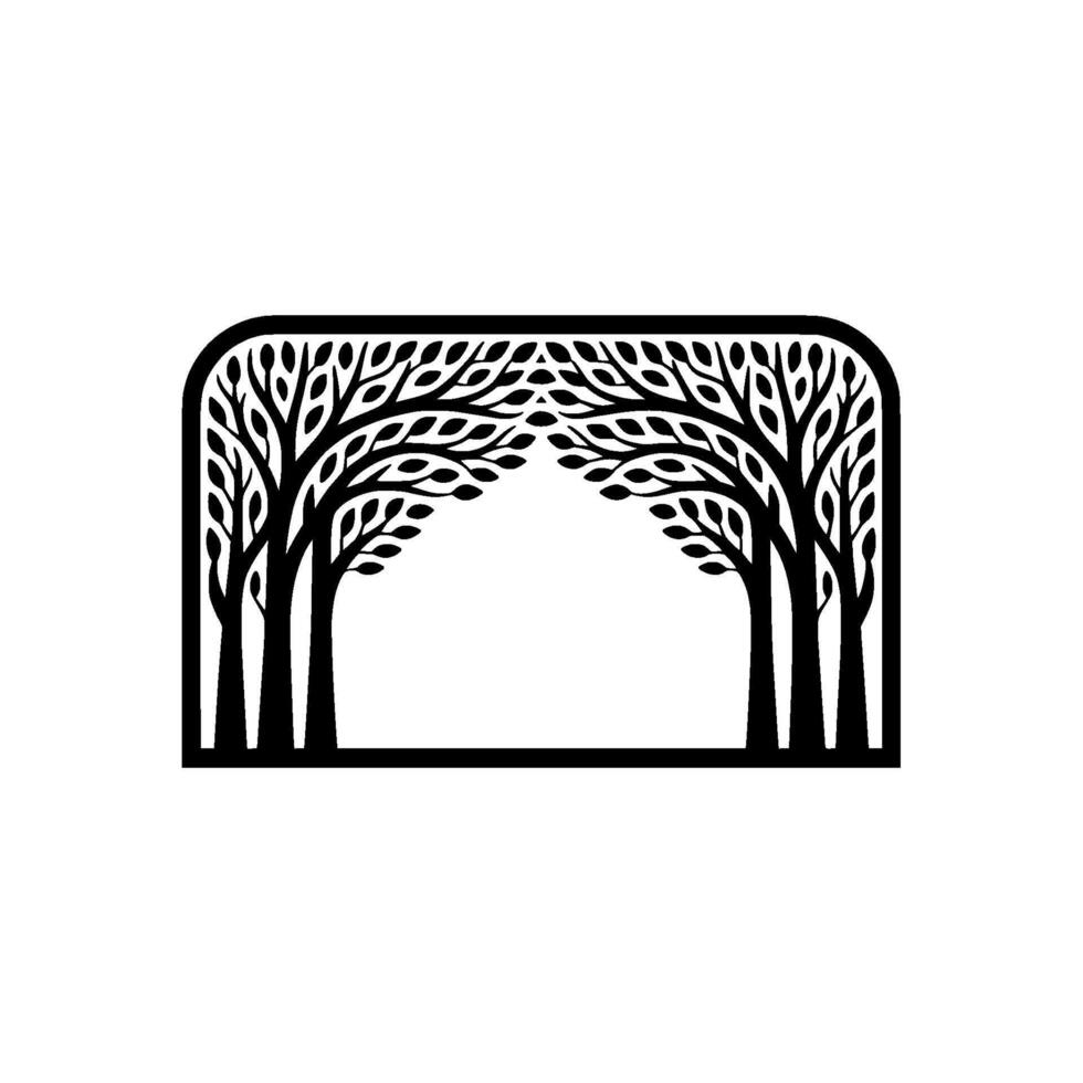 Stylized Tree Archway, Minimalist Silhouette, Tranquil Pathway vector