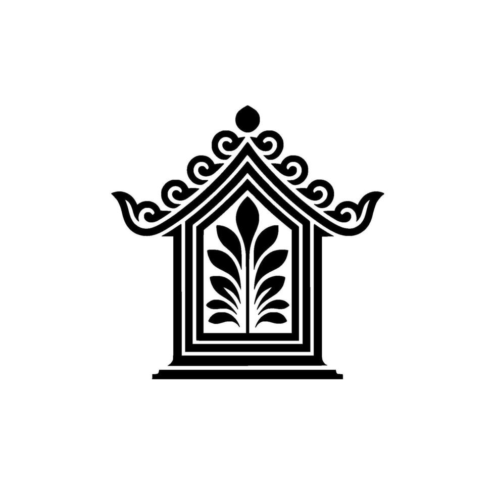 Intricate Asian Window Emblem, Decorative Silhouette vector