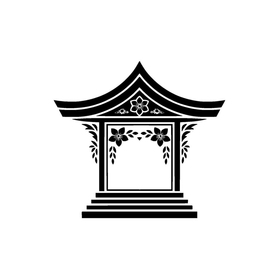 Elegant Japanese Pagoda Window, Floral Ornamentation vector