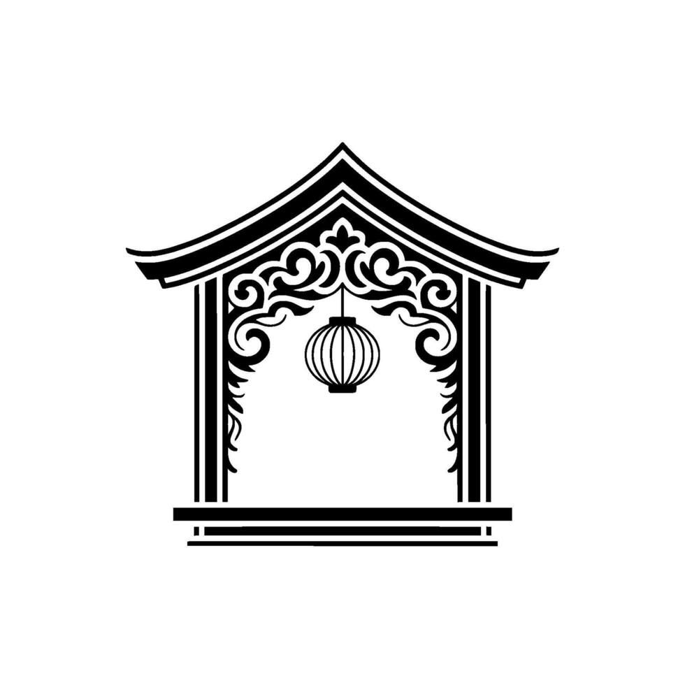 Elegant Asian Archway with Lantern, Minimalist vector