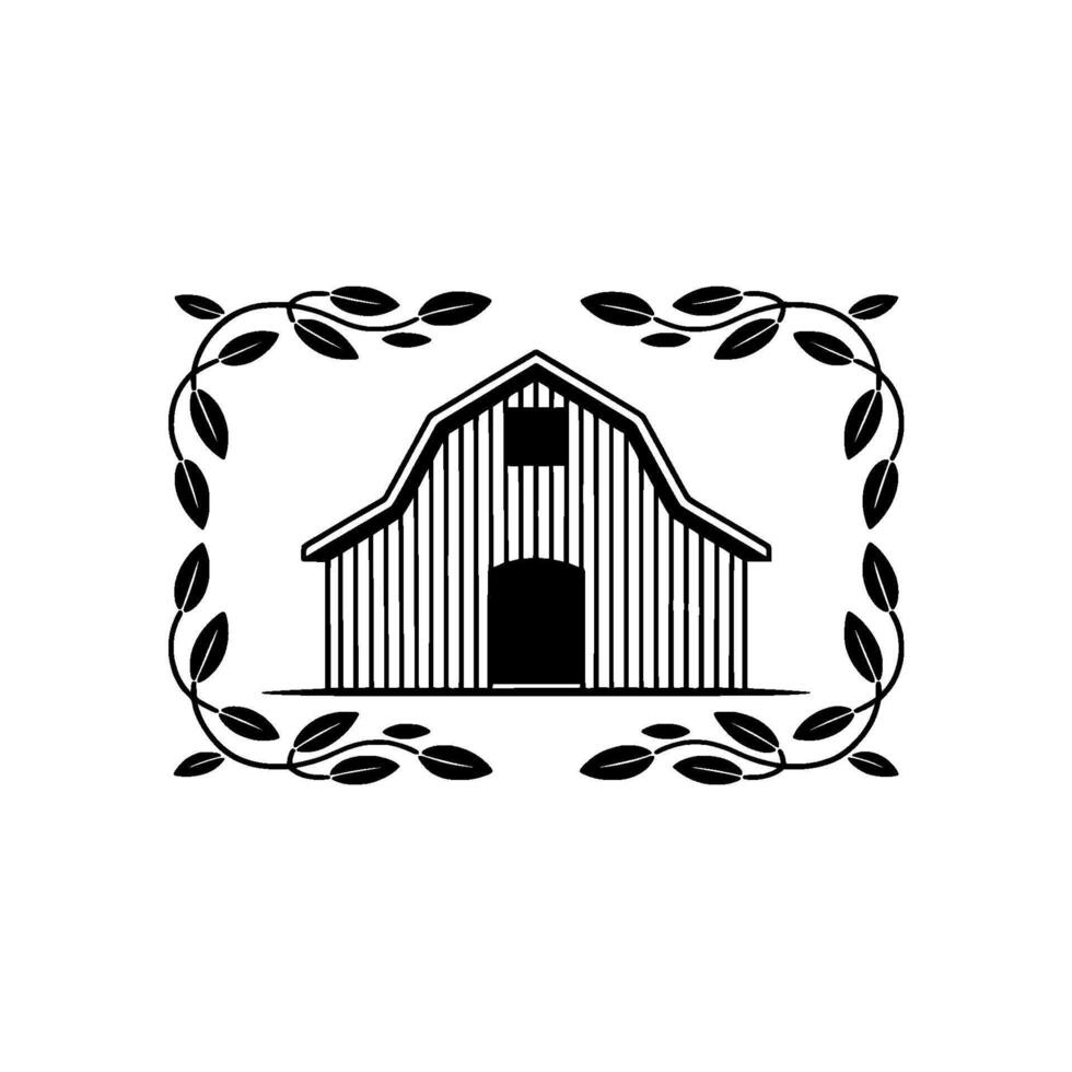 Rustic Barn Emblem, Vintage Farmhouse Illustration, Botanical vector