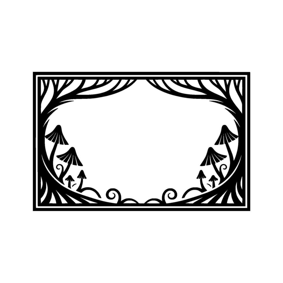 Stylized Forest Frame, Black White, Intricate vector