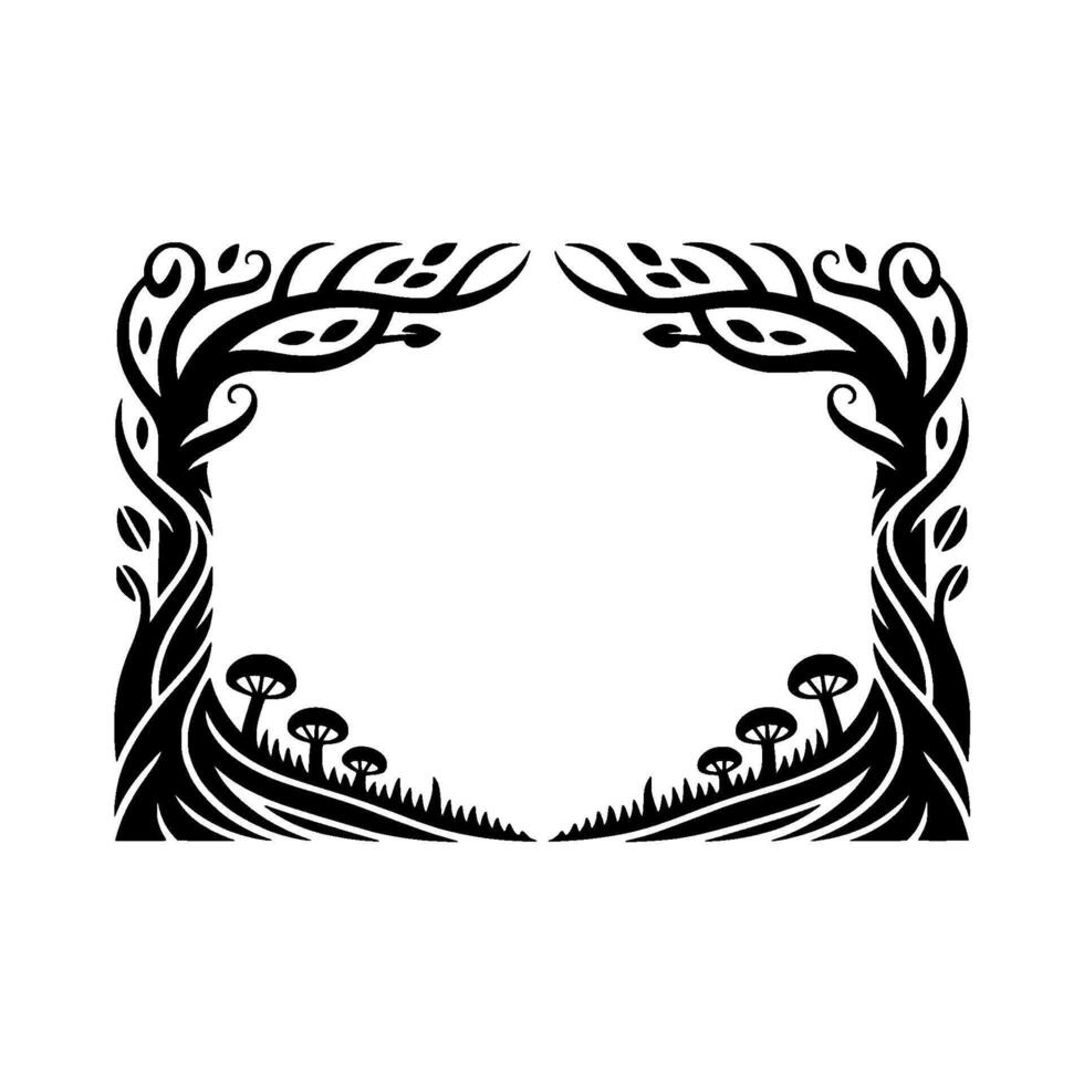 Intricate Forest Frame, Stylized Woodland Border, Illustration vector