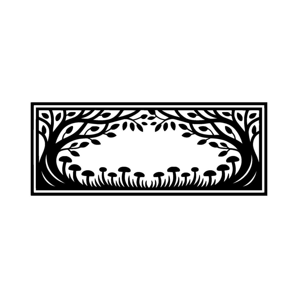 Stylized Forest Frame, Black White Illustration vector
