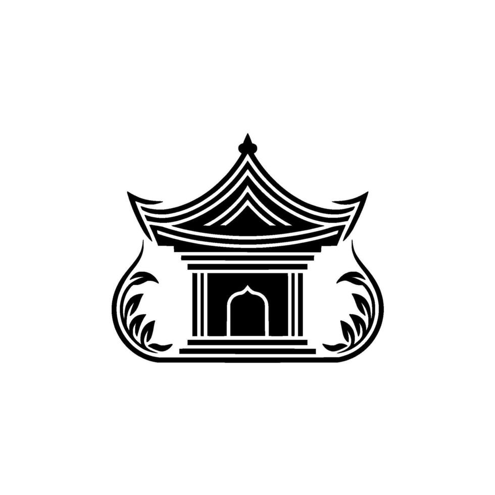 Elegant Asian Pagoda Emblem, Minimalist, Traditional vector