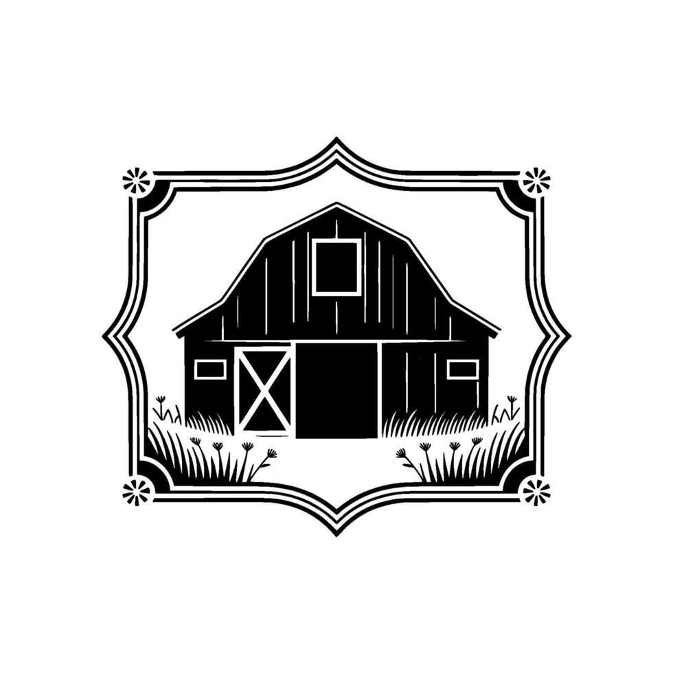 Rustic Barn Emblem, Vintage Farmhouse Illustration, Geometric vector