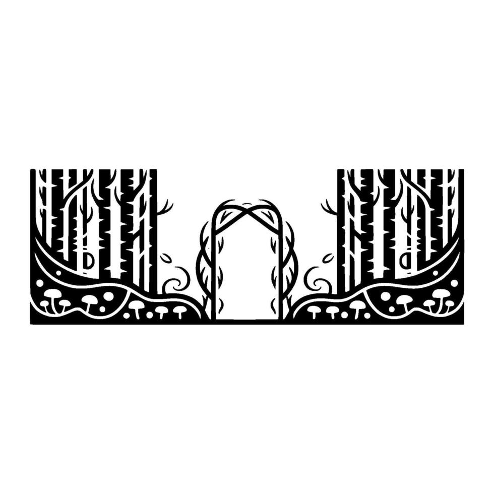 Ethereal Forest Gateway, Black White Illustration vector