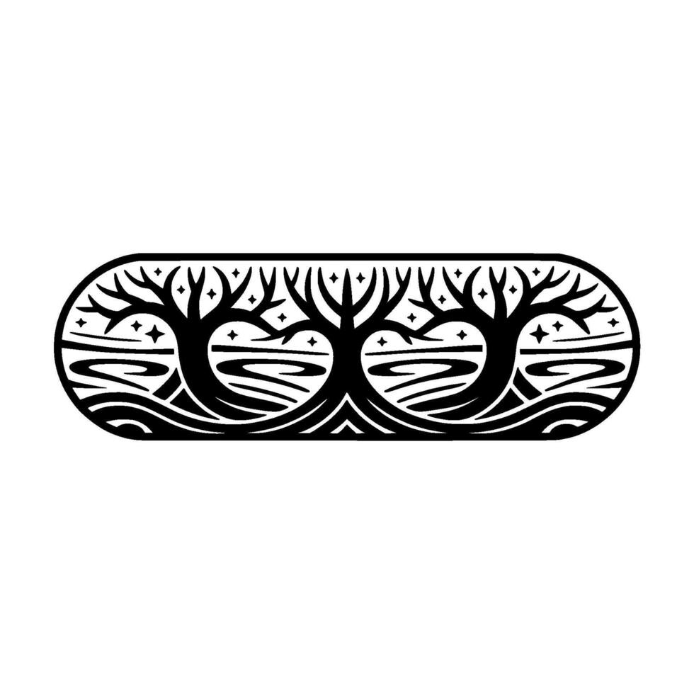 Entwined Roots Symbolic Tree Emblem, Minimalist vector