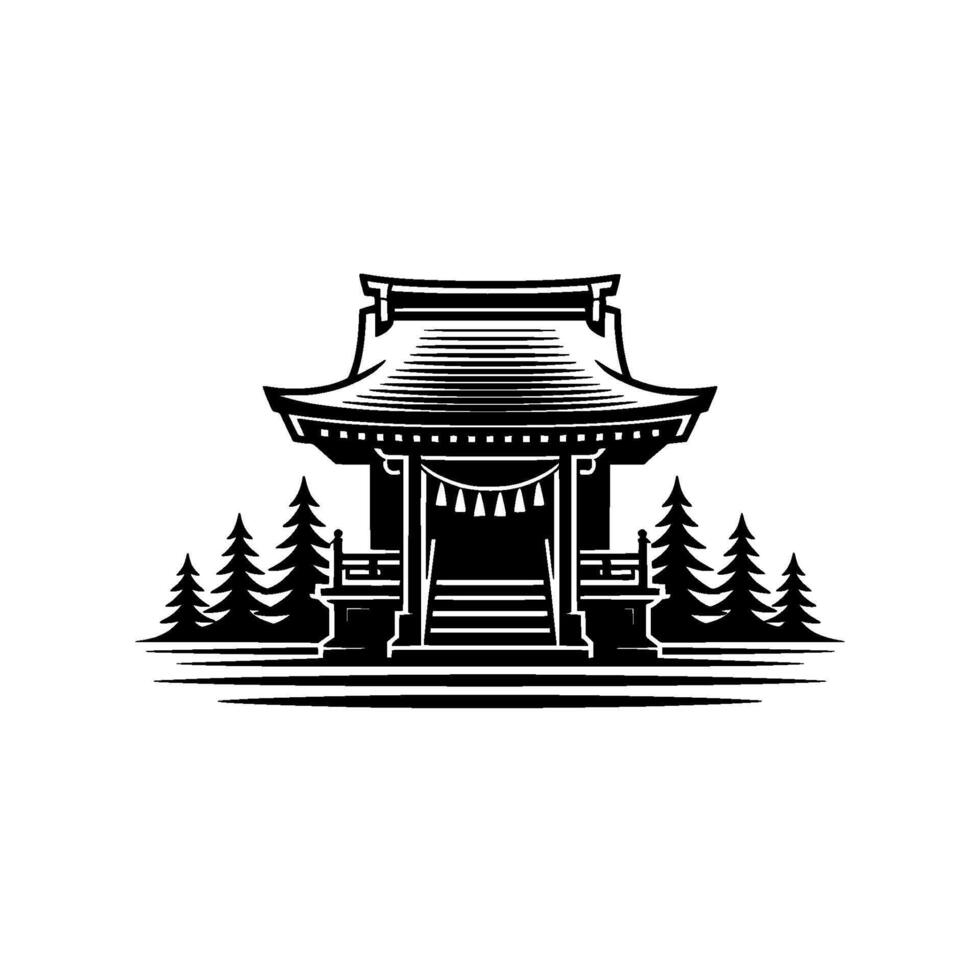 Serene Japanese Torii Gate in Forest Silhouette vector