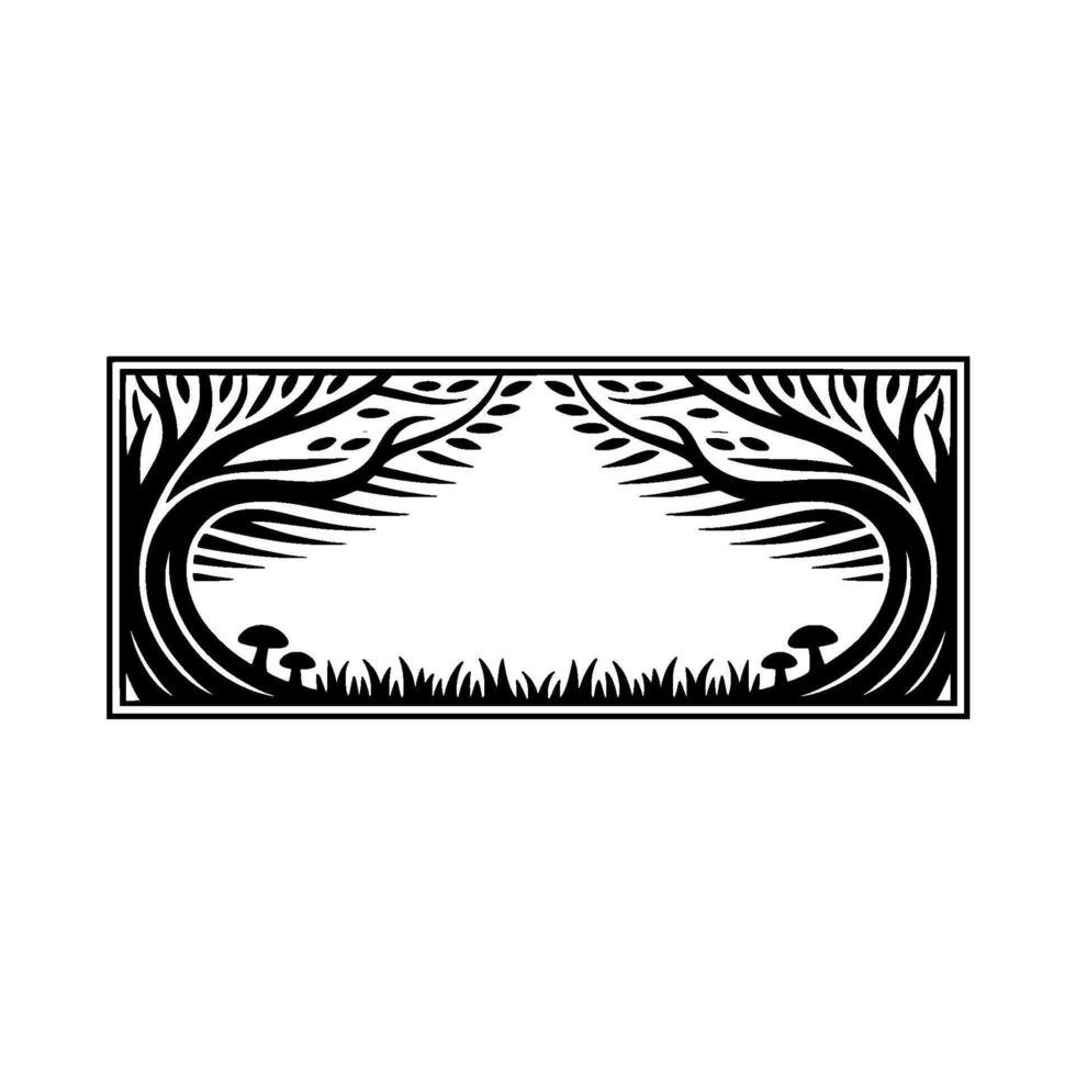 Enchanted Forest Border, Stylized Woodland Illustration, Decorative vector