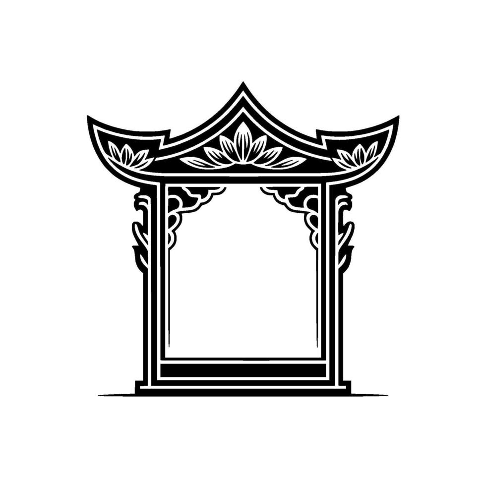 Intricate Asian Gateway, Elegant Silhouette vector