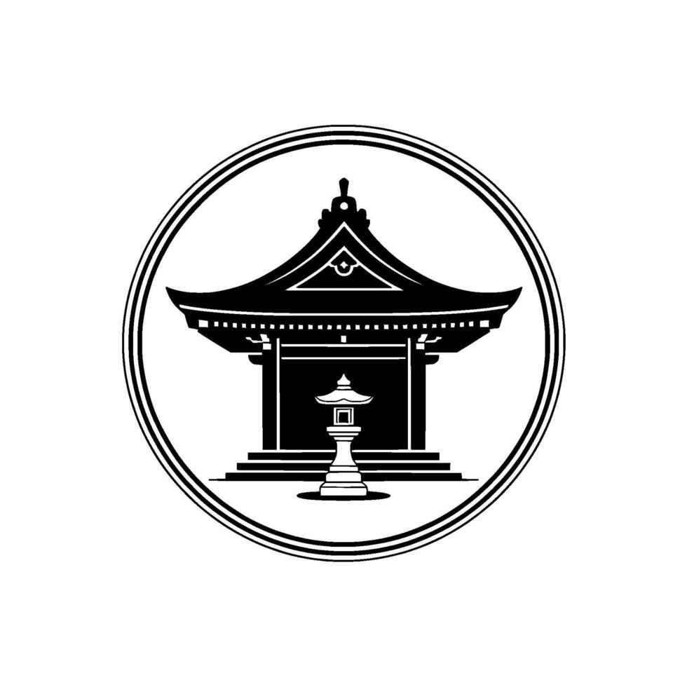 Serene Japanese Pagoda Emblem, Minimalist, Japan vector
