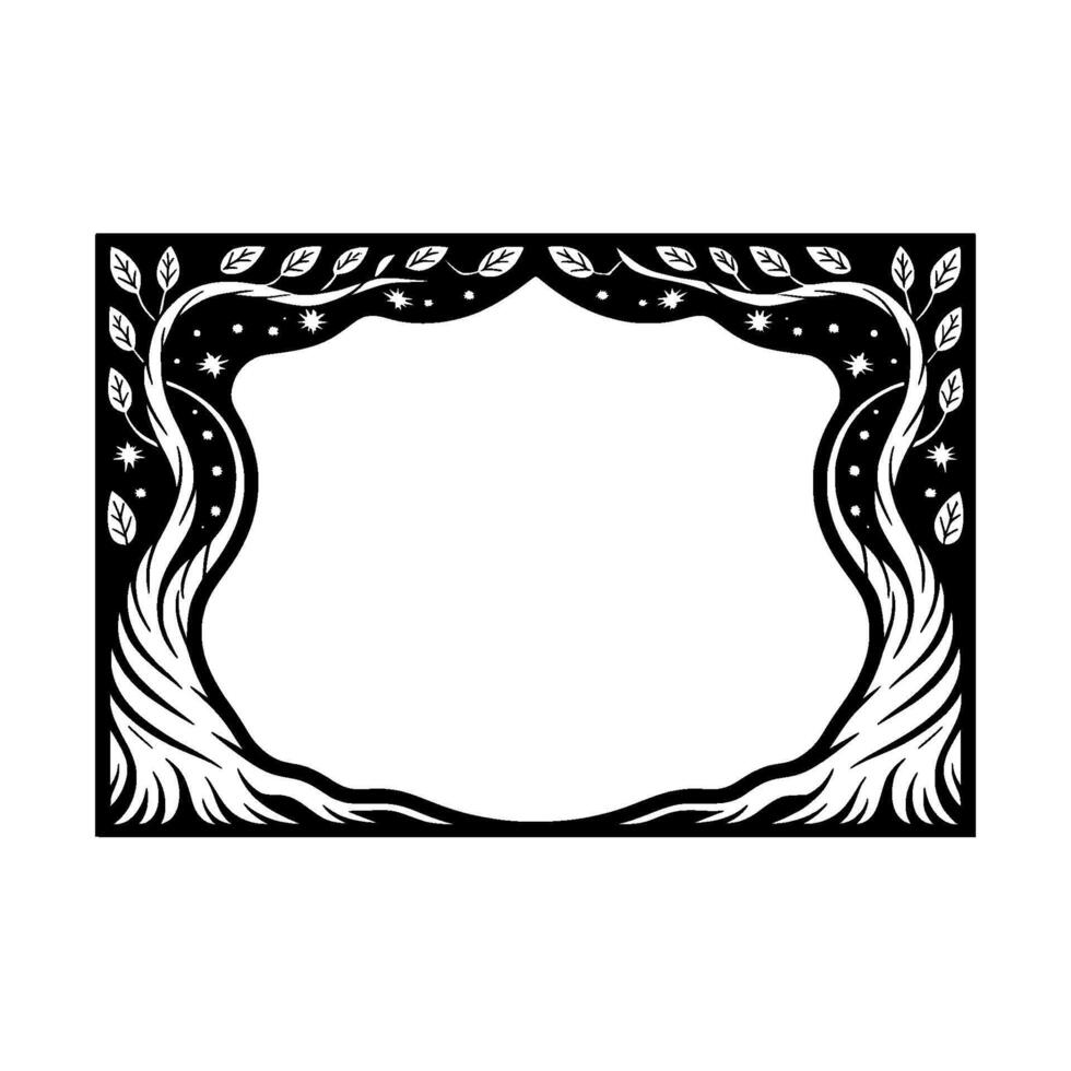 Stylized Forest Frame, Night Sky Silhouette vector