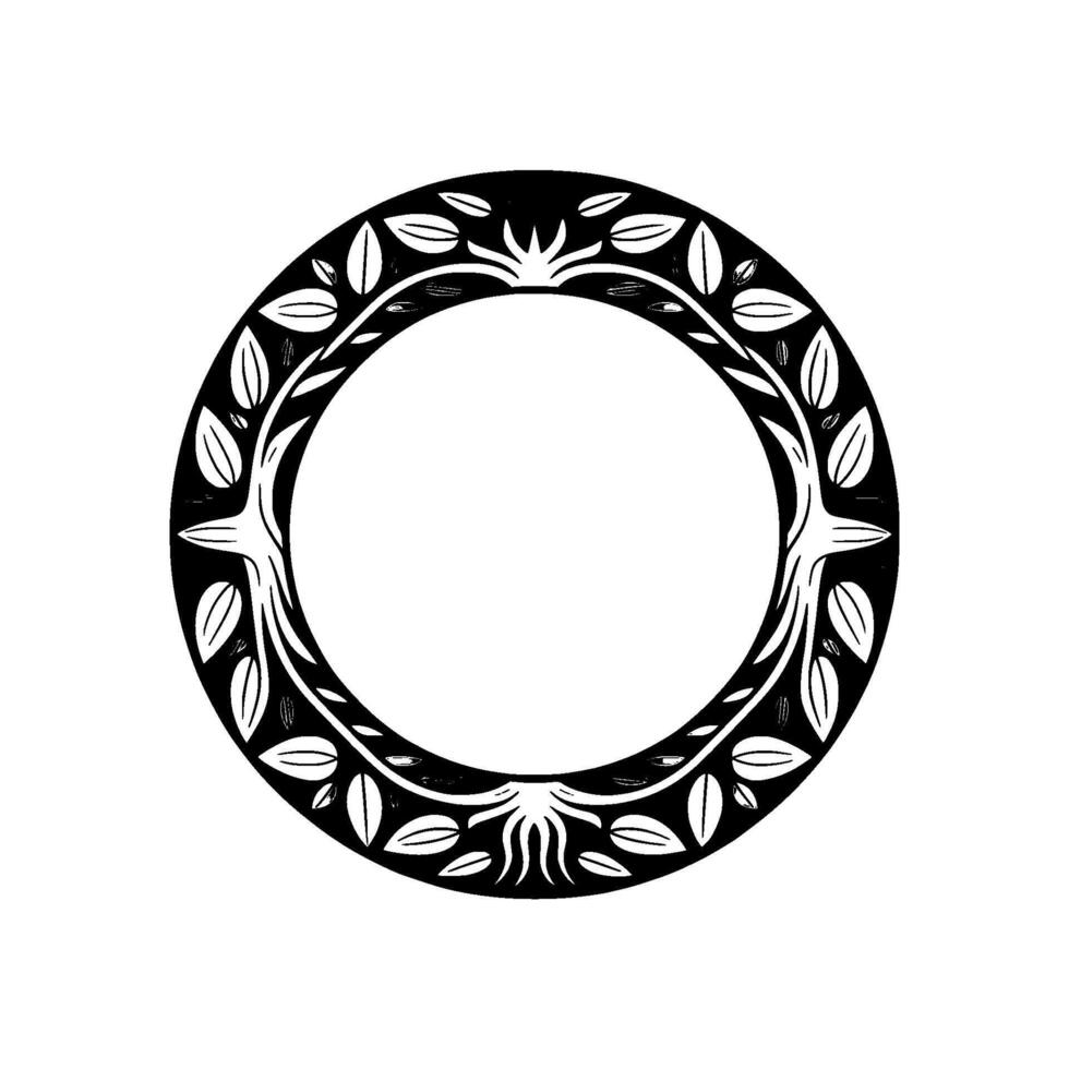 Elegant Botanical Circle Frame, Vintage Style, Monochromatic vector