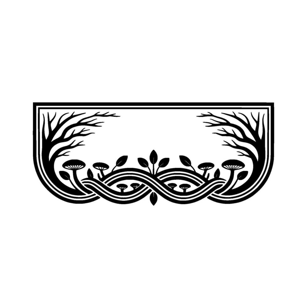 Botanical Emblem Woven Branches Fungi Ornament vector