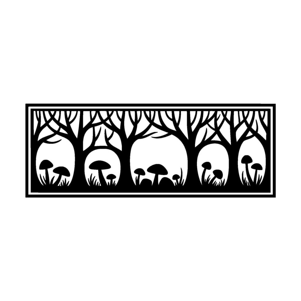Enchanted Forest Silhouette, Black White, Minimalist vector