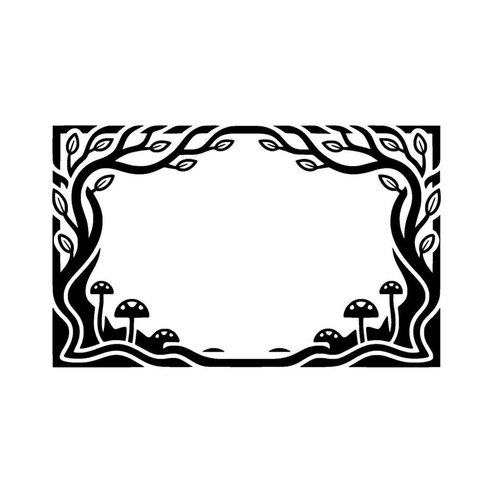 Stylized Forest Frame, Art Nouveau Botanical Border, Decorative vector