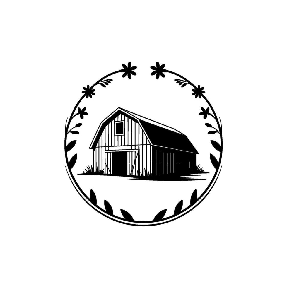 Rustic Barn Emblem, Vintage Farm Illustration - Rural vector