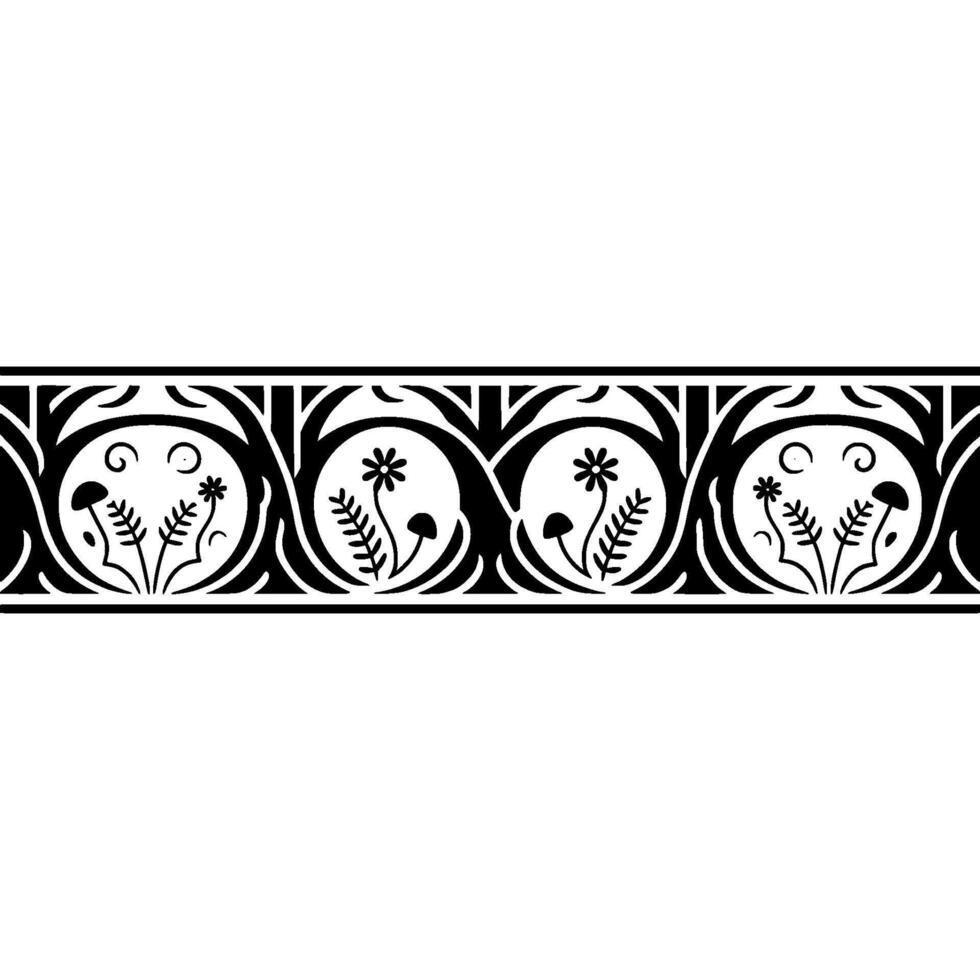 Ornate Black Botanical Border, Vintage Style vector