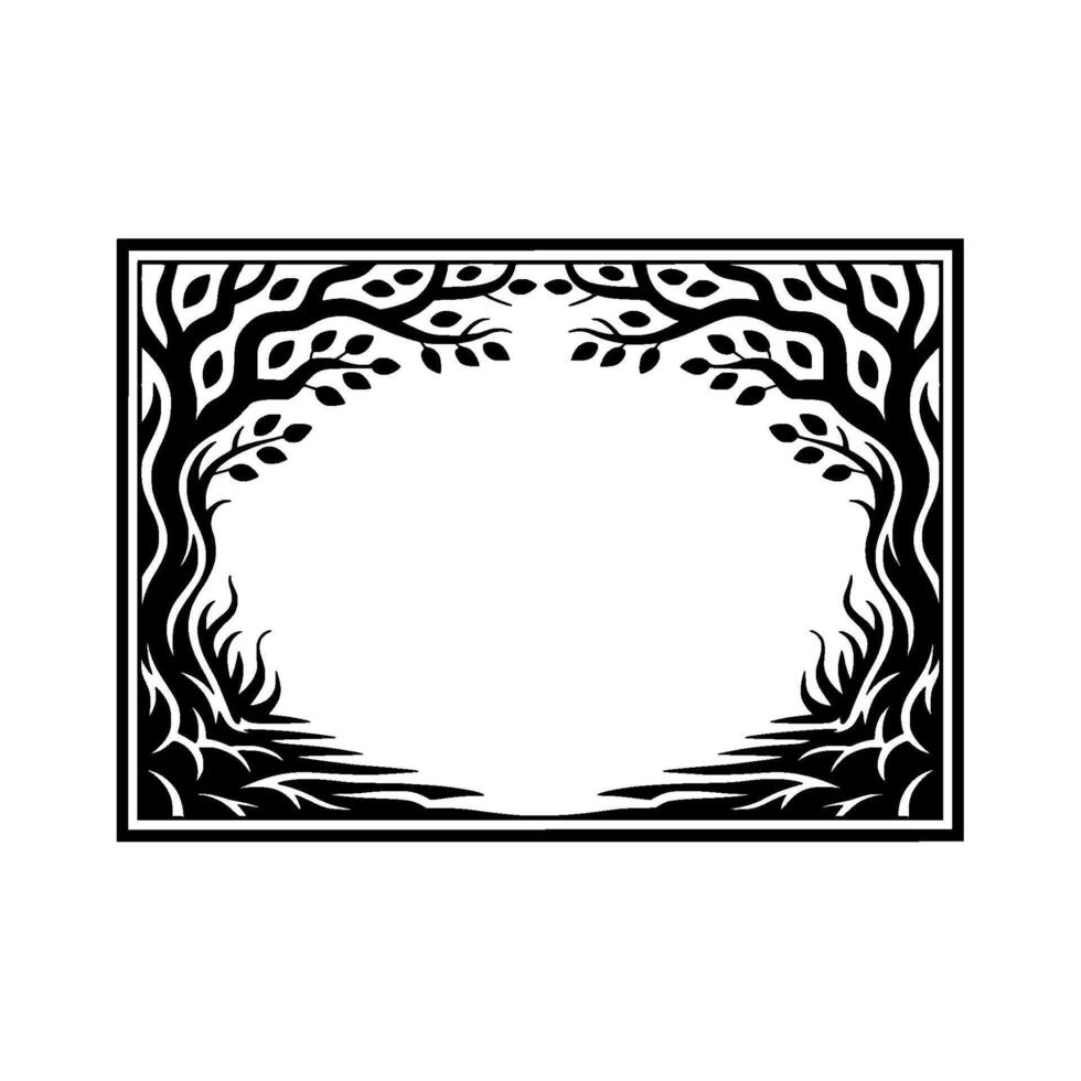 Stylized Tree Archway, Black White, Organic Frame, Minimalist vector