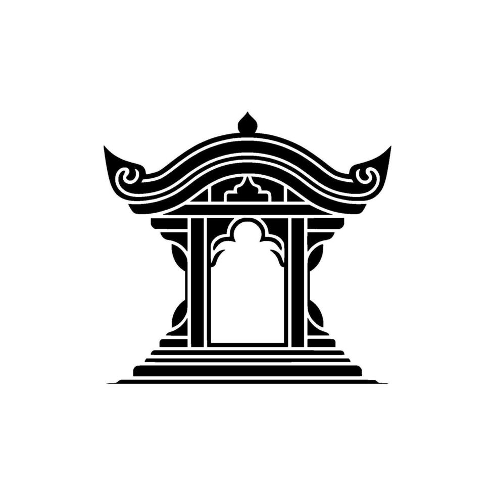 Intricate Asian Pavilion Silhouette, Minimalist, Ornamental vector