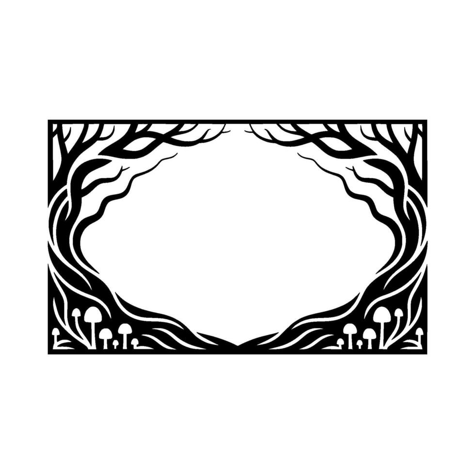 Ethereal Forest Frame, Stylized Black White Illustration vector