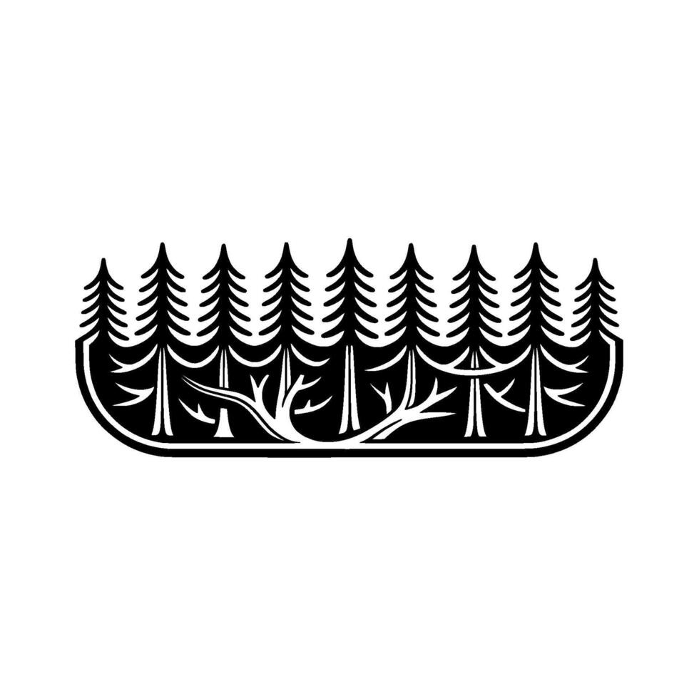 Minimalist Forest Silhouette, Tranquil Woodland Emblem - Trees vector