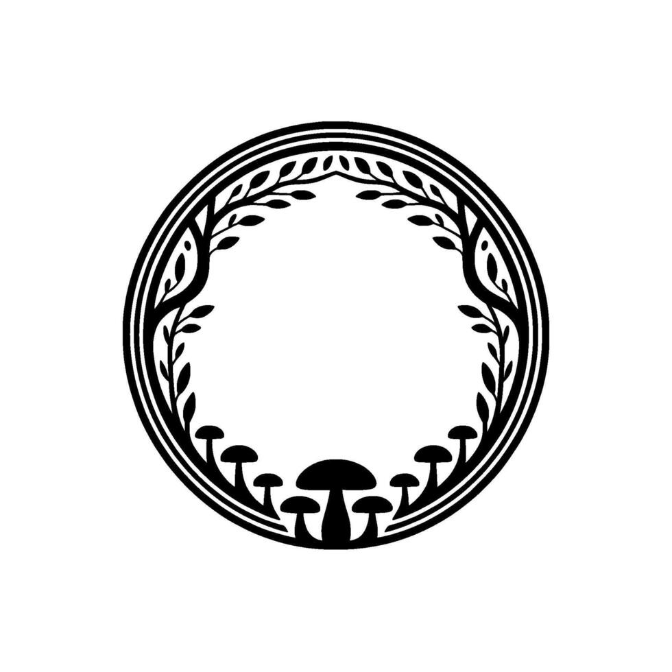Circular Botanical Emblem, Mystical Forest Border, Circle vector
