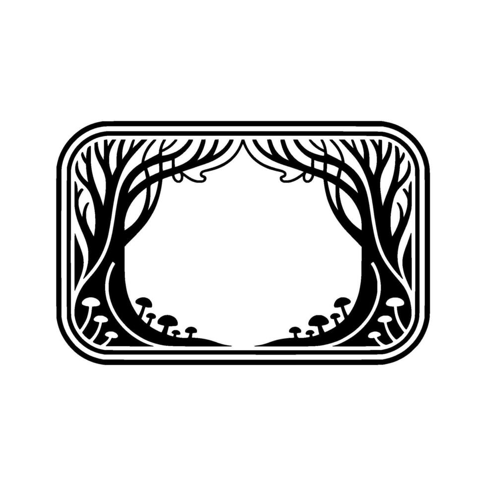 Enchanted Forest Frame, Art Nouveau Botanical Illustration, Trees vector