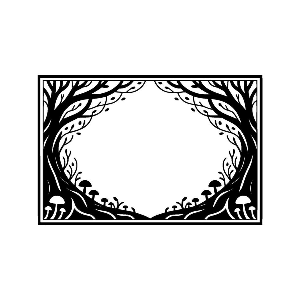 Ethereal Forest Frame, Black White Illustration, Mystical Portal vector