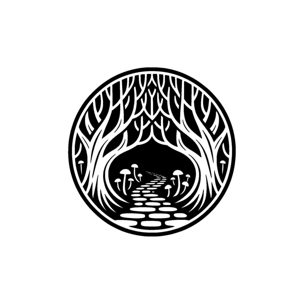 Mystical Forest Portal, Intricate Tree, Ethereal Journey vector