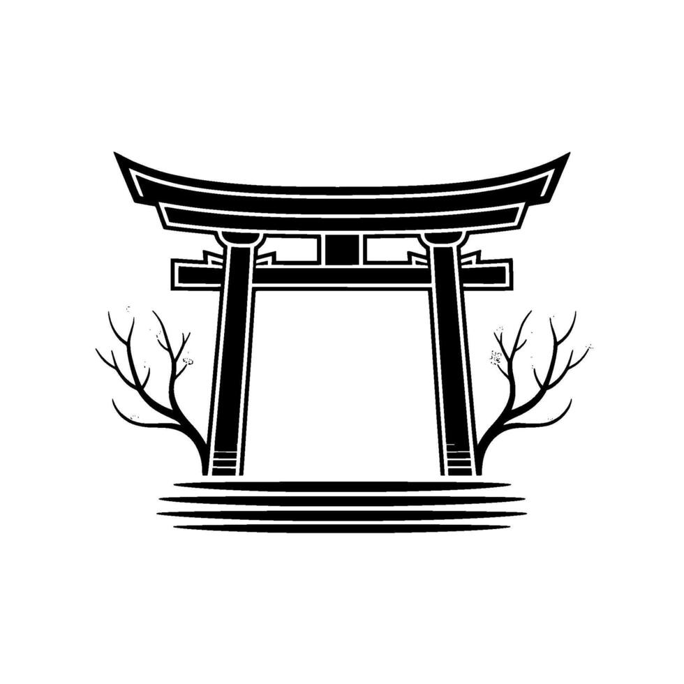 Japanese Torii Gate with Cherry Blossoms Minimalist Emblem vector