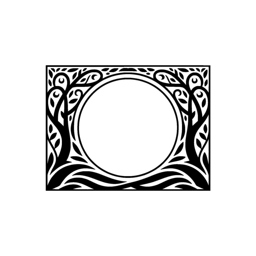 Intricate Black Frame, Stylized Tree Branches, Minimalist vector