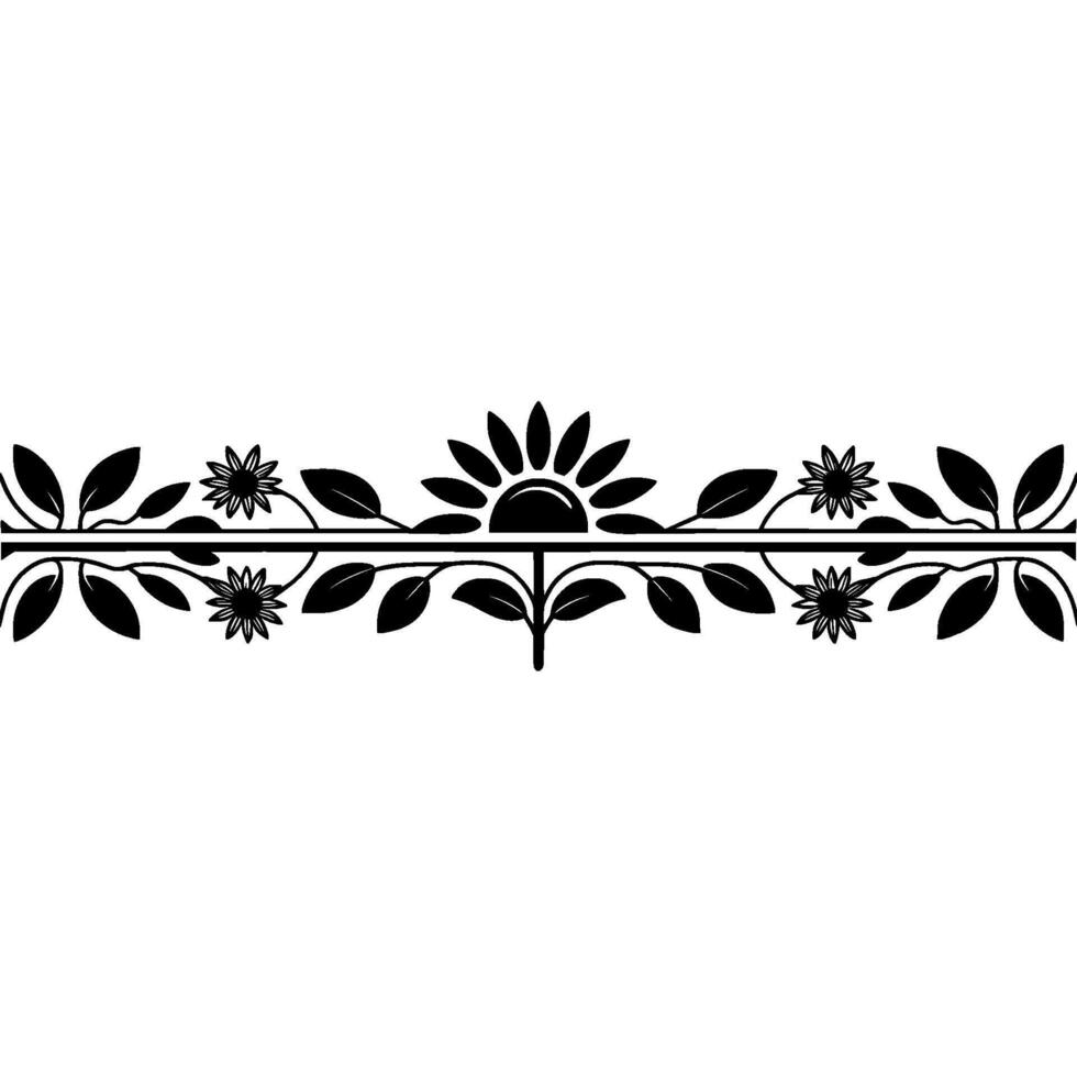 Stylized Sunflower Border, Vintage Floral, Symmetry - Decorative vector