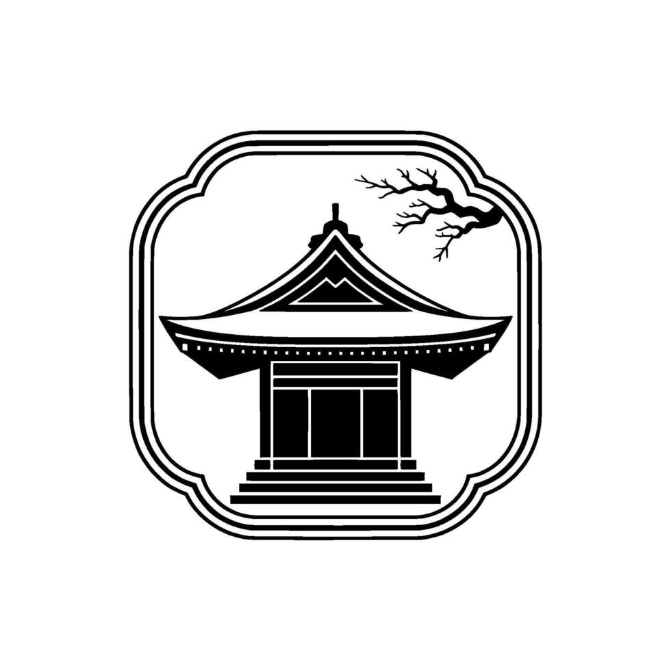 Japanese Pavilion Silhouette, Tranquil Zen Symbol vector