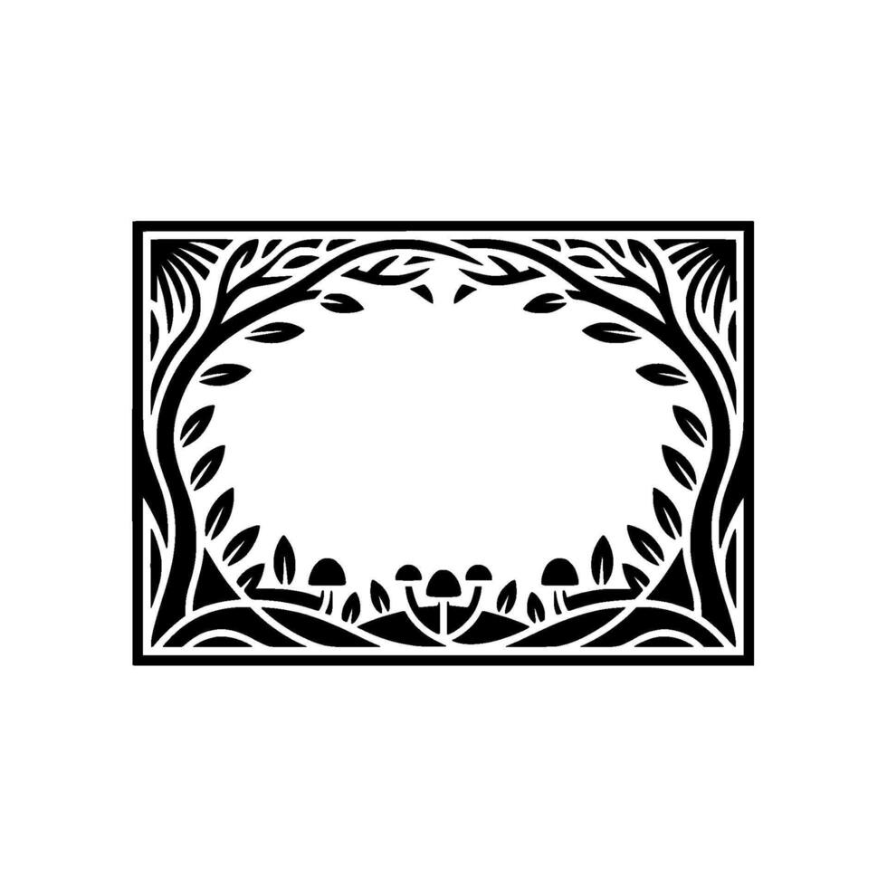Stylized Forest Frame, Intricate Black White, Botanical vector