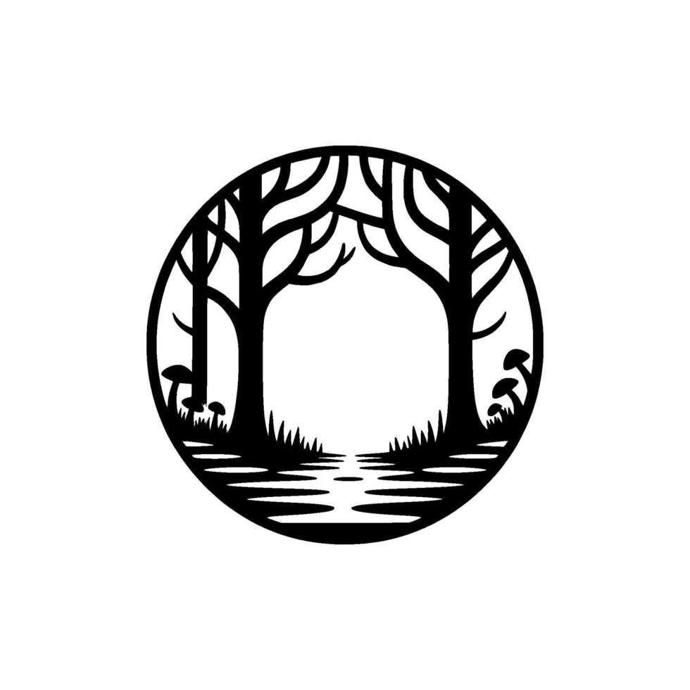 Enchanted Forest Portal, Minimalist Black White Illustration vector