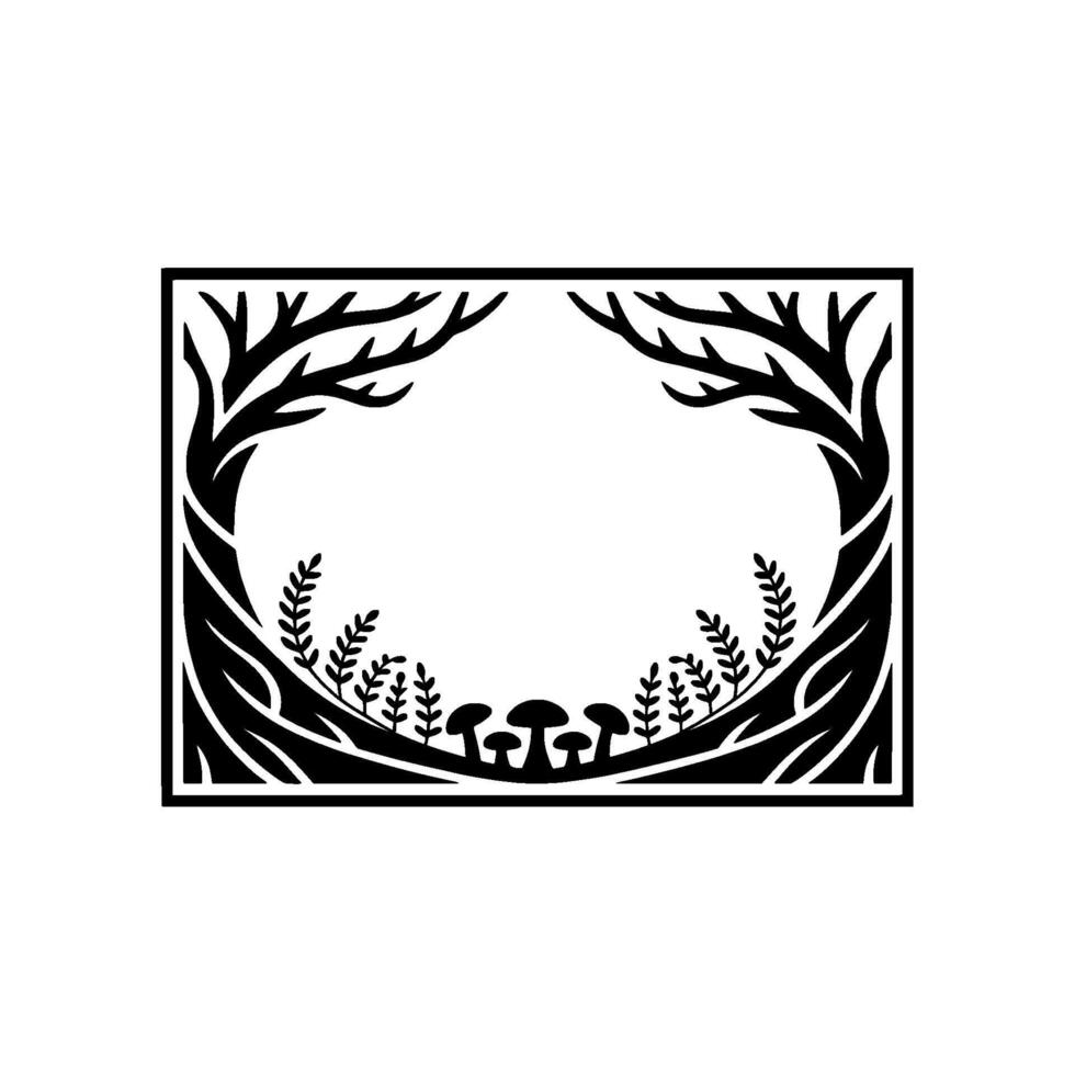 Woodland Silhouette Frame, Mystical Forest Border vector