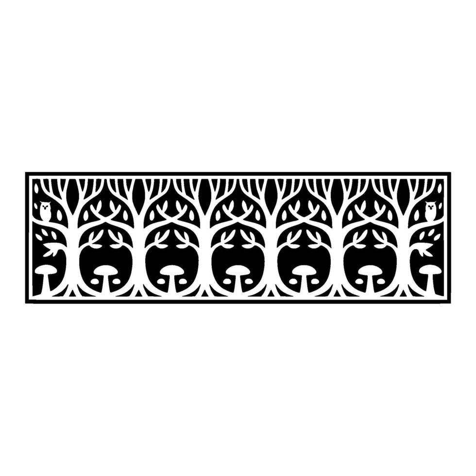 Stylized Forest Border, Woodland Motif, Black and White vector