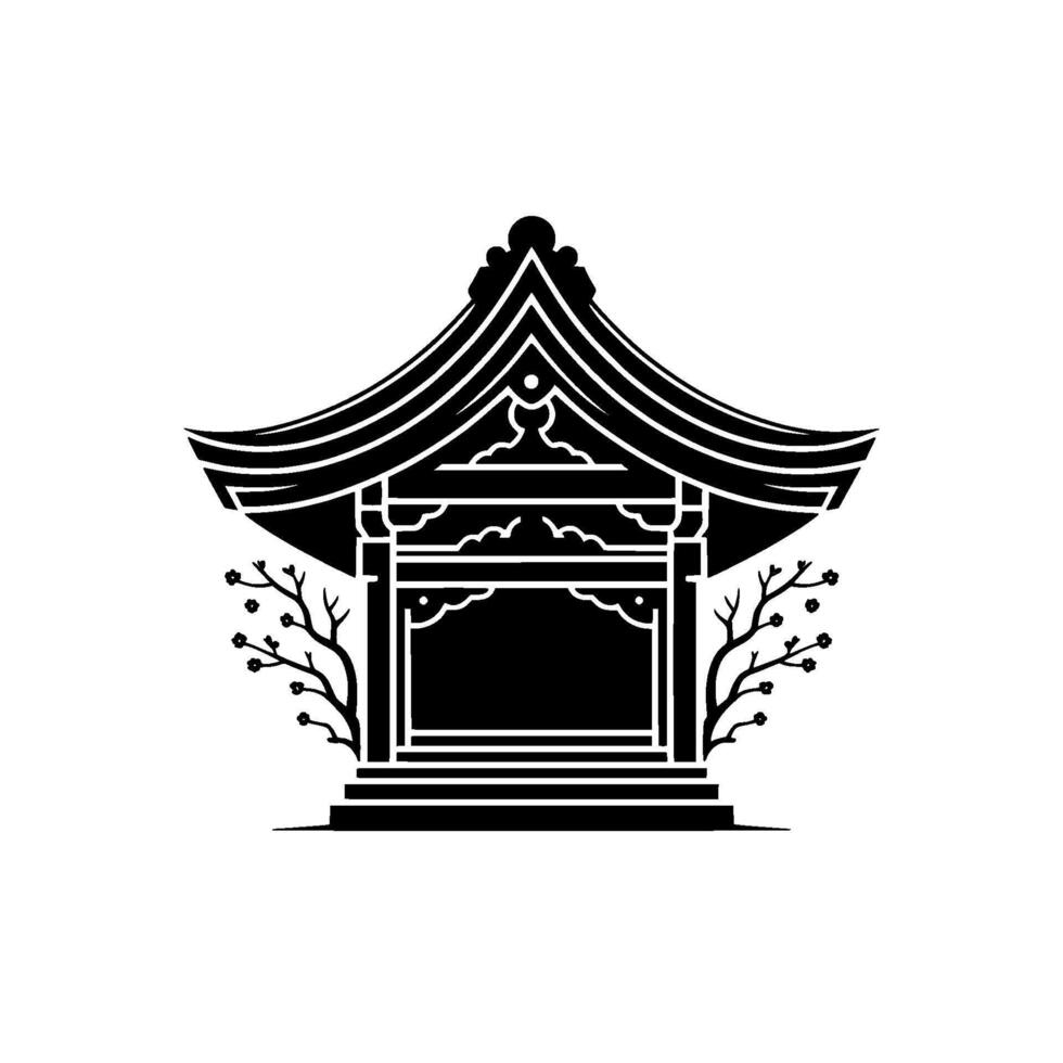Elegant Japanese Pagoda Emblem, Minimalist, Silhouette vector