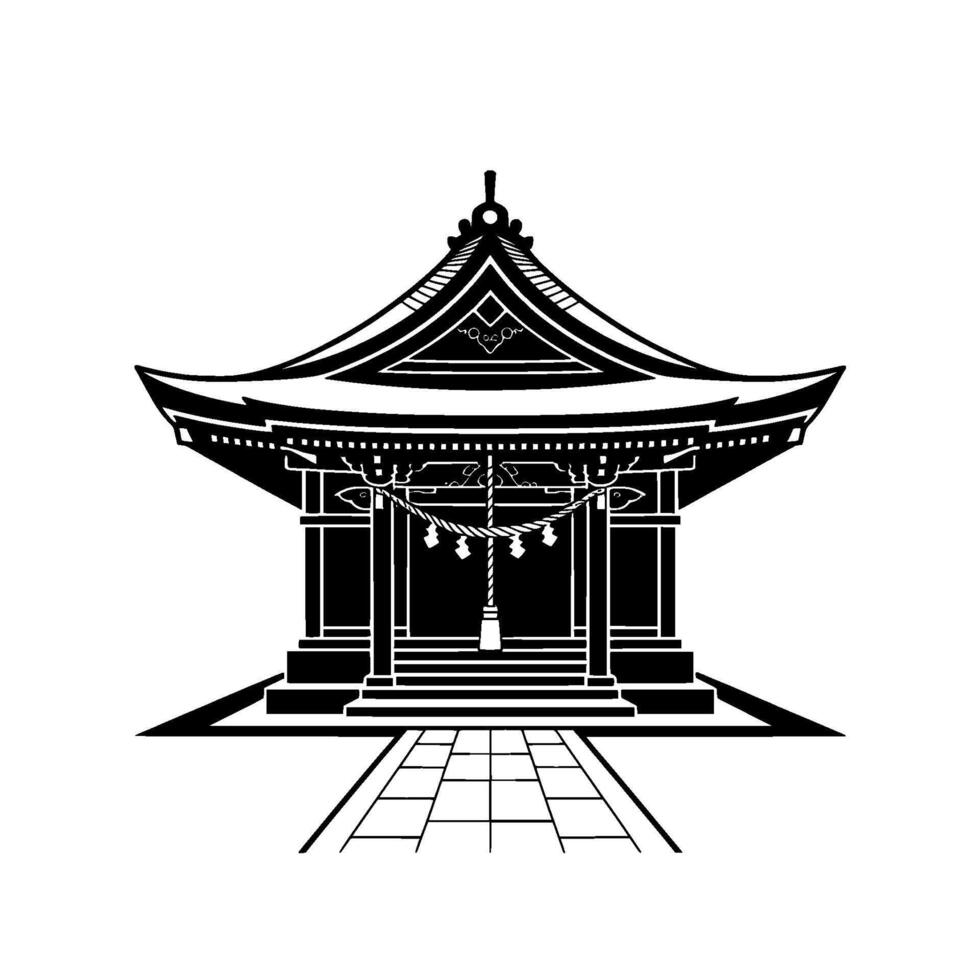 Minimalist Asian Pavilion Silhouette, Serene Reflection, Architecture vector