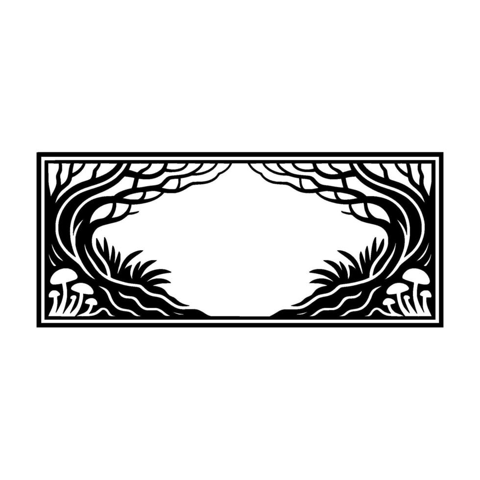 Ethereal Forest Frame, Black Grey, Mystical Portal vector