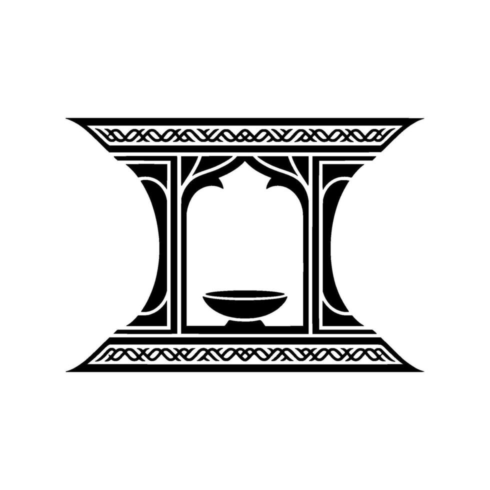 Ornate Gothic Pedestal, Illuminated Vessel, Decorative Emblem vector