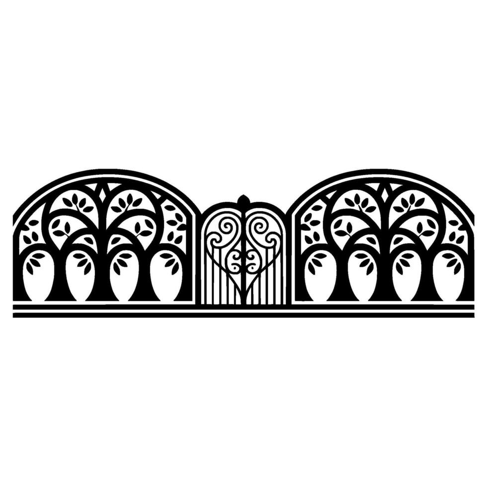 Art Deco Arbor Stylized Tree Gate Ornament, Black White vector