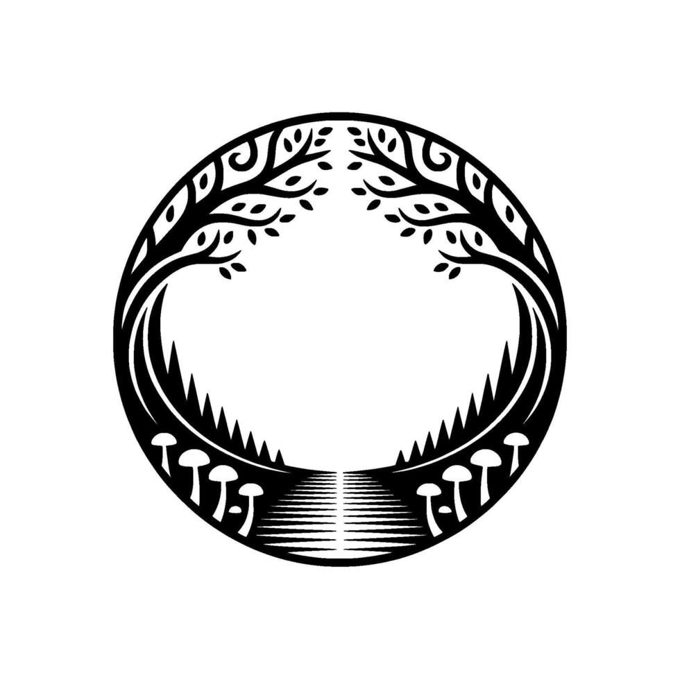 Circular Tree Emblem, Tribal, Minimalist vector
