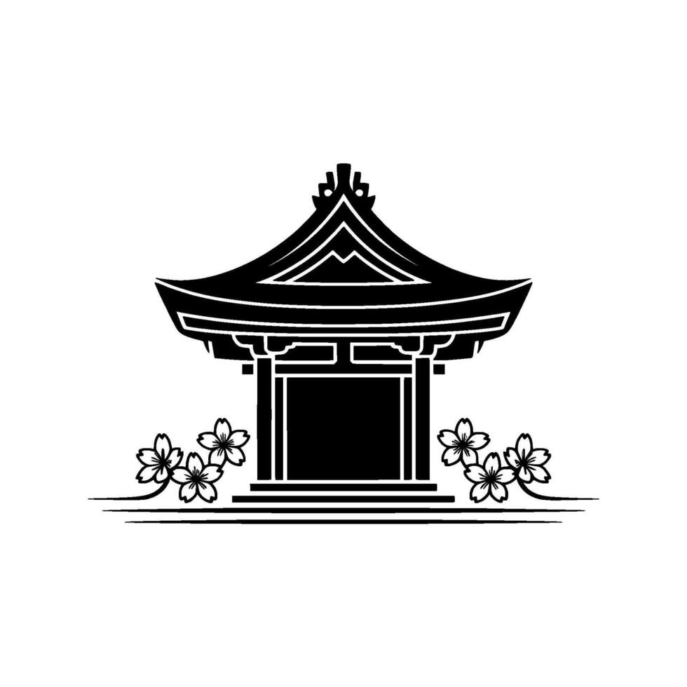 Serene Japanese Pagoda with Sakura Blossoms Minimalist Emblem vector