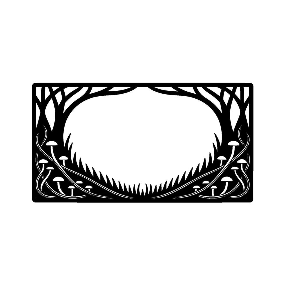 Art Nouveau Forest Frame, Mushroom Motif, Elegant Border vector